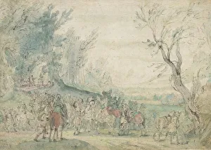 Assembled Prints: Armed horsemen at a forest edge, 1615-1635. Creator: Master of the Hermitage Sketchbook