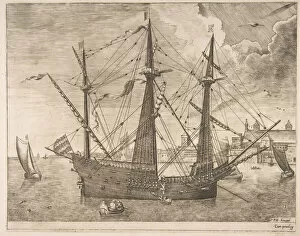 Armed Three-Master Anchored Near a City from The Sailing Vessels, ca. 1555-56