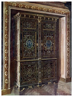 Edwin Foley Gallery: Armoire in ebony with inlays of engraved brass and white metal, 1910.Artist: Edwin Foley