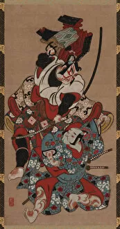 Kakejiku Collection: The armor-pulling scene from a Soga play, Edo period, 1615-1868. Creator: Unknown