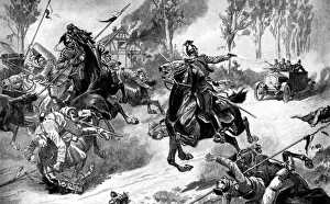 Images Dated 30th January 2008: Armoured Belgian troops under attack by Uhlans, First World War, 1914