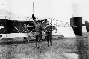 Landing Ground Prints: Army aeroplane - war games Lt. Geiger, 8/10/12, 1912. Creator: Bain News Service