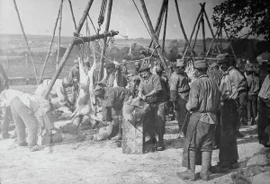 Butcher Prints: Army butchers, Aisne Front, between c1915 and 1918. Creator: Bain News Service