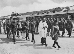 Chaplain Prints: Army chaplain officiating at funeral of nurse killed in air raid on British base near Etables