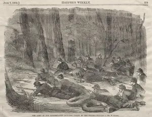 The Army of the Potomac - Our Outlying Picket in the Woods, 1862. Creator: Winslow Homer (American