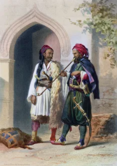 Scabbard Prints: Arnaout and Osmanli soldiers in Alexandria, Egypt, 1848. Artist: Mouilleron