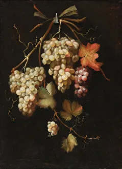 Vine Leaves Prints: Arrangement of dark and white grapes. Creator: Everbroeck, Frans van (1637/39-1676/93)