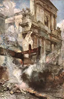 Shell Damage Prints: Arras; Incendie de la Cathedrale d'Arras, 1915 (1924). Creator: Francois Flameng