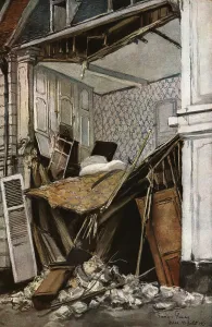 Shell Damage Prints: Arras; Maison eventree dans une rue d'Arras, 1915 (1924). Creator: Francois Flameng