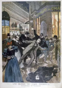 Arrest of the Cafe Terminus bomber, Paris, 1894. Artist: Oswaldo Tofani Arrest of the Cafe Terminus bomber, Paris, 1894. Artist: Oswaldo Tofani