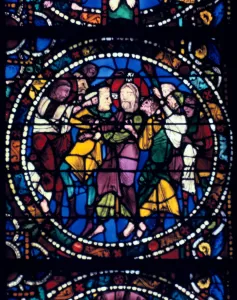 Eure Et Loir Prints: The Arrest of Christ (Kiss of Judas), stained glass, Chartres Cathedral, 1194-1260