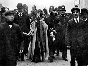Suffragettes Prints: Arrest of Emmeline Pankhurst, London, 13 February 1908. Creator: Unknown