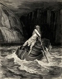 Styx Prints: Arrival of Charon. Illustration to the Divine Comedy by Dante Alighieri