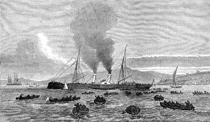 Rowing Boats Prints: Arrival of despatch-boat at Lisbon with news of the Ashantee War, 1874. Creator: Unknown