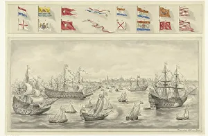Galleon Prints: Arrival of the Earl of Leicester at Flushing, 1585, (1879). Creator: Pieter van Looy