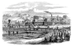 Steam Locomotives Prints: Arrival of the first train of the Atlantic and Great Western Railroad at James Town