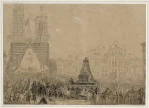 Conciergerie Prints: Arrival of the funeral procession with the remains of Louis XVI and Marie-Antoinette in Saint-Denis