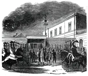 Landells Prints: Arrival of the King of the French during the fire, 1844. Creator: Ebenezer Landells