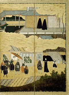 Byobu Gallery: Arrival of a Portuguese ship. Nanban screen. Detail: Japanese Christians, ca. 1600