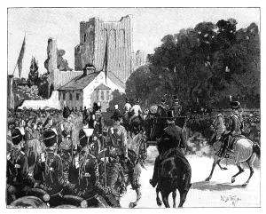 Wollen Prints: Arrival of Queen Victoria at Kelso, Scotland, 1887. Artist: William Barnes Wollen