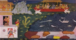 Sita Prints: The Arrival of Rama and Sita in the Aerial Car, (18th century), 1937