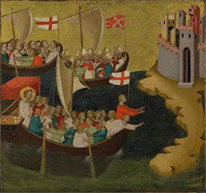 Baldachin Prints: Arrival of Saint Ursula at Cologne, about 1333. Creator: Bernardo Daddi