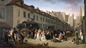 Images Dated 26th September 2006: The Arrival of a Stagecoach at the Terminus, rue Notre-Dame-des-Victoires, Paris, 1803, 1803-1845