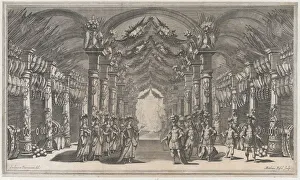 Kusel Mathaus Prints: Arsenal of Mars; a group of soldiers standing across from a group of women in an arsenal;