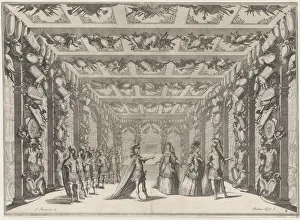 Kusel Mathaus Prints: The Arsenal; two soldiers conversing with two women on the right as a group of soldiers lo