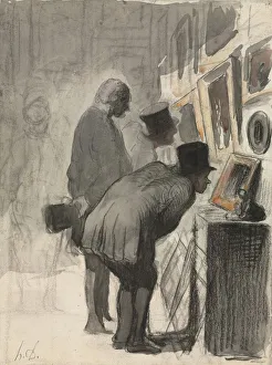 With Watercolour Prints: Art Lovers, 1863-1869. Creator: Honore Daumier (French, 1808-1879)