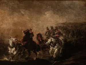 Adversity Prints: Artillery Crossing a Stream, 1844. Creator: Piotr Michalowski