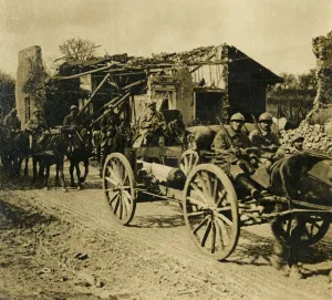 Issy Paris Prints: Artillery passing through Beauzee, northern France, c1914-c1918