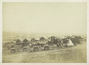 Encampment Gallery: Artillery Waggons, Balaklava in the Distance, 1855. Creator: Roger Fenton