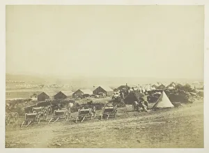 Artillery Waggons, Balaklava in the Distance, 1855. Creator: Roger Fenton