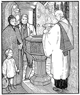 Artisan family having their child baptised