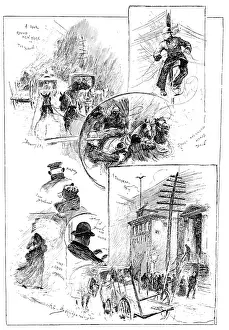 Umbrellas Prints: Our Artist in America: a look round New York in the snow, (1890). Creator: Unknown
