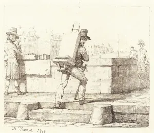 Artist Carrying Easel with a Lithographic Stone, 1818. Creator: Emile Jean-Horace Vernet