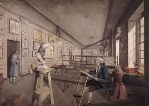 Somerset House Prints: An artist copying a bust on a pedestal in the Royal Academy at Somerset House