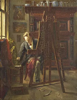 Paintbox Prints: The Artist George Jan Hendrik Poggenbeek in His Studio, 1872. Creator: Theo Hanrath