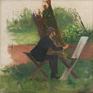 Ladislav Prints: The artist Mednyanszky painting en plein air, c1900. Creator: Ferdinand Katona