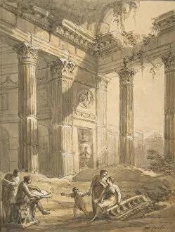 Brush And Brown Wash Collection: Artist Among Ruins, 18th century. Creator: Antonio Zucchi