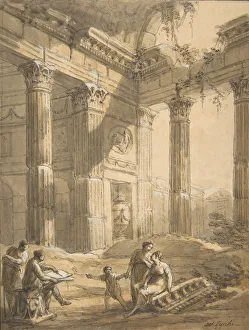 Highlighted With White Gouache Prints: Artist Among Ruins, 18th century. Creator: Antonio Zucchi