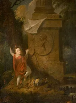 Kite Prints: Artists Advertisement - Cherub with Kite at Monument [undated]. Creator: James Millar