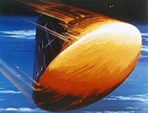 Seventies Gallery: Artists concept of Command Module re-entry in 5000°heat. Creator: NASA