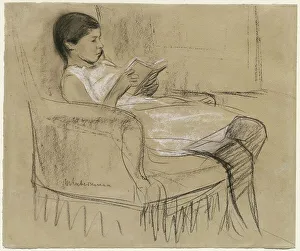 Lieberman Max Prints: The Artist's Daughter Käthe Reading in a Chair, 1893/1895. Creator: Max Liebermann