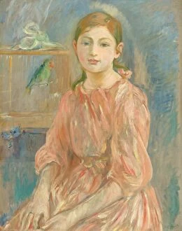 Berthe Marie Pauline Gallery: The Artists Daughter with a Parakeet, 1890. Creator: Berthe Morisot