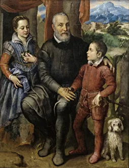 Nivaagaards Malerisamling Prints: The Artists Father Amilcare Anguissola and her siblings Minerva and Asdrubale, ca 1559