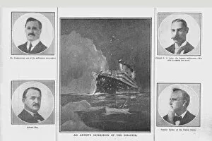 Astor Collection: An Artists Impression of the Disaster, and portraits of related people, (April 20), 1912