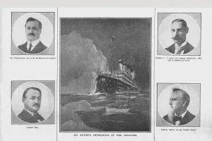 Drowned Prints: An Artists Impression of the Disaster, and portraits of related people, (April 20), 1912