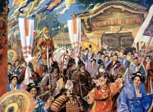 Artists impression of Yorimoto, 12th century Japanese warrior, 20th century